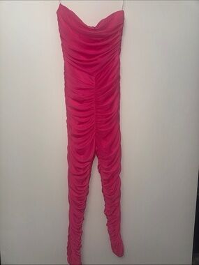 Ruched Strapless Hot Pink Jumpsuit